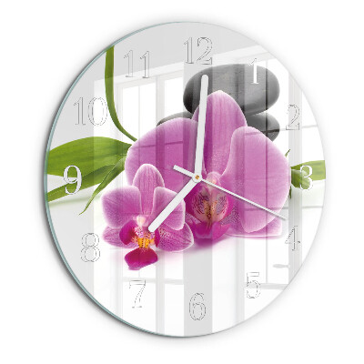 Skleněné hodiny na stěnu Orchidej