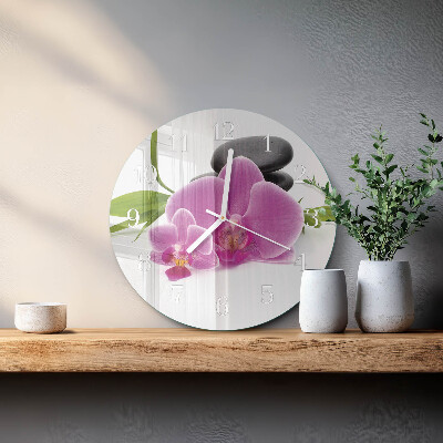 Skleněné hodiny na stěnu Orchidej