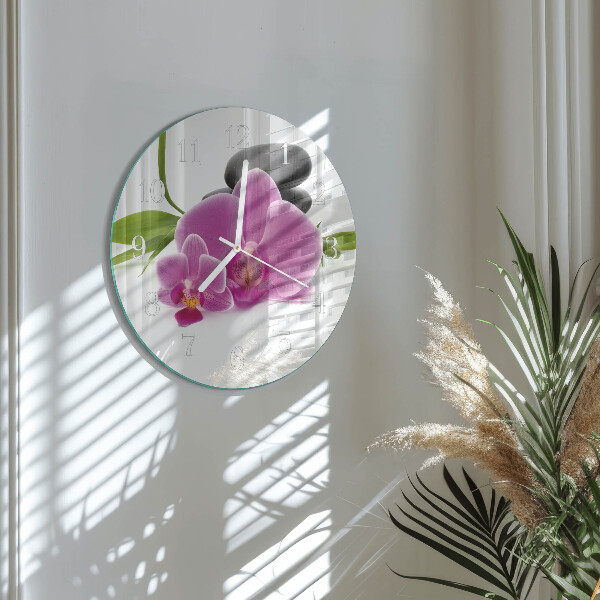 Skleněné hodiny na stěnu Orchidej