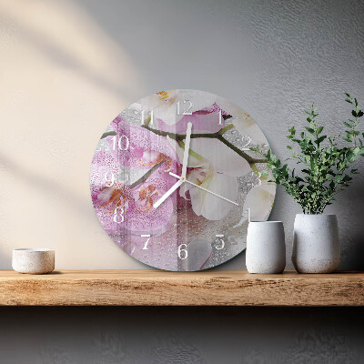 Skleněné hodiny na stěnu Orchidej