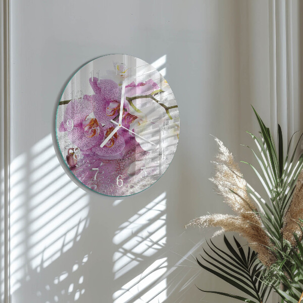 Skleněné hodiny na stěnu Orchidej