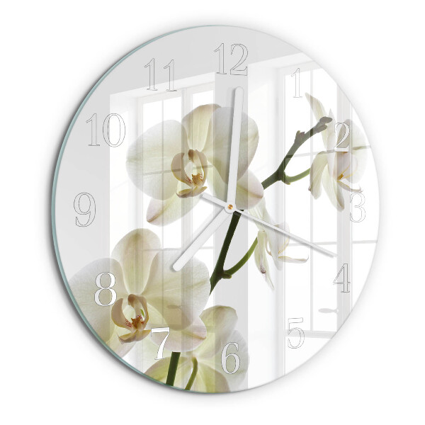 Skleněné hodiny na stěnu Orchidej
