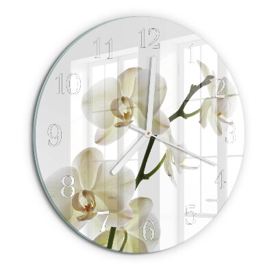 Skleněné hodiny na stěnu Orchidej