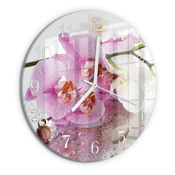Skleněné hodiny na stěnu Orchidej