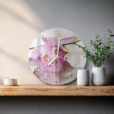 Skleněné hodiny na stěnu Orchidej