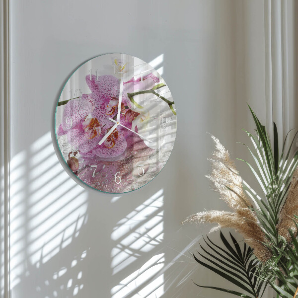 Skleněné hodiny na stěnu Orchidej