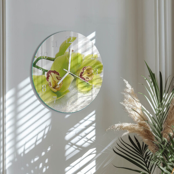 Skleněné hodiny na stěnu Orchidej