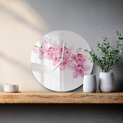 Skleněné hodiny na stěnu Orchidej