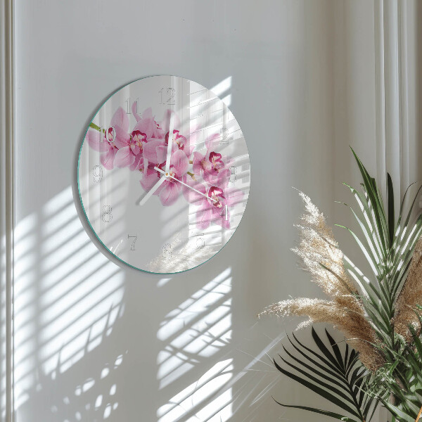 Skleněné hodiny na stěnu Orchidej