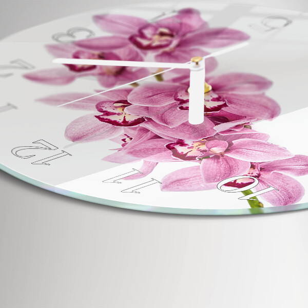 Skleněné hodiny na stěnu Orchidej