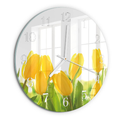 Skleněné hodiny na stěnu Tulipány