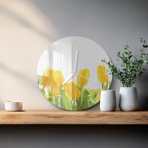 Skleněné hodiny na stěnu Tulipány