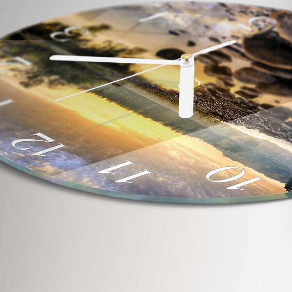 Skleněné hodiny na stěnu Jezero Natura