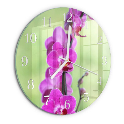 Skleněné hodiny na stěnu Orchidej