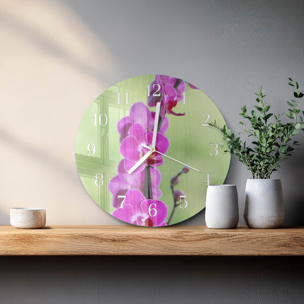 Skleněné hodiny na stěnu Orchidej