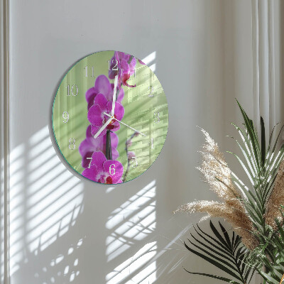 Skleněné hodiny na stěnu Orchidej