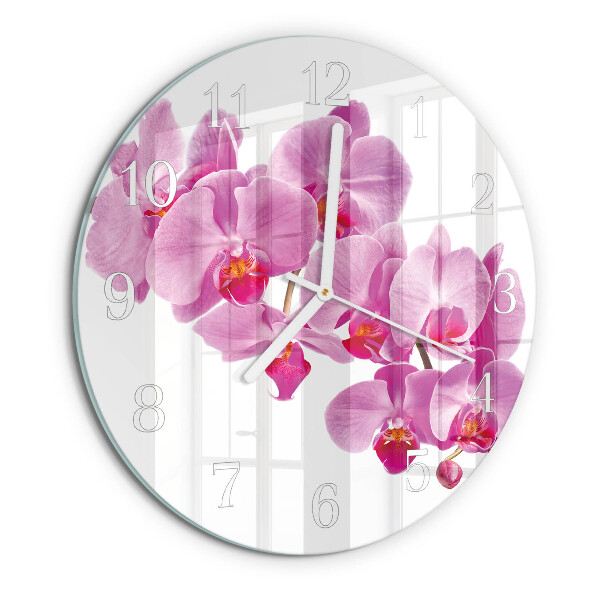 Skleněné hodiny na stěnu Orchidej