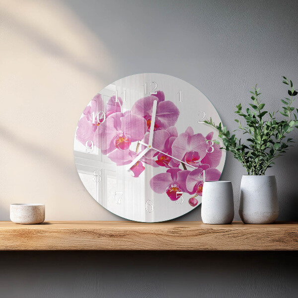 Skleněné hodiny na stěnu Orchidej