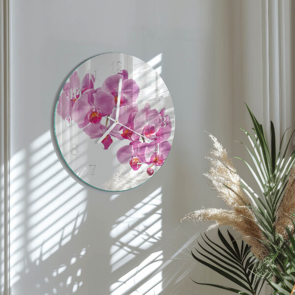 Skleněné hodiny na stěnu Orchidej