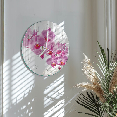 Skleněné hodiny na stěnu Orchidej