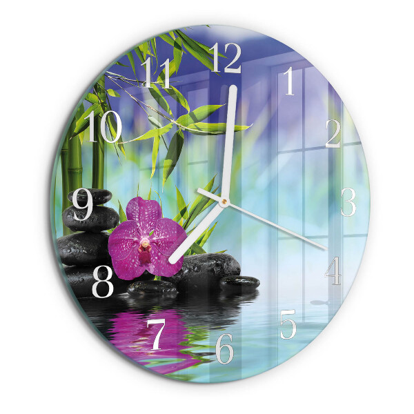 Skleněné hodiny na stěnu Lázeňská orchidej