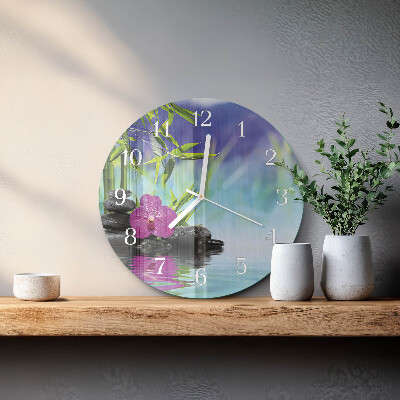 Skleněné hodiny na stěnu Lázeňská orchidej