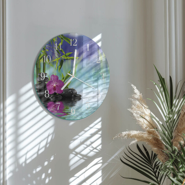 Skleněné hodiny na stěnu Lázeňská orchidej