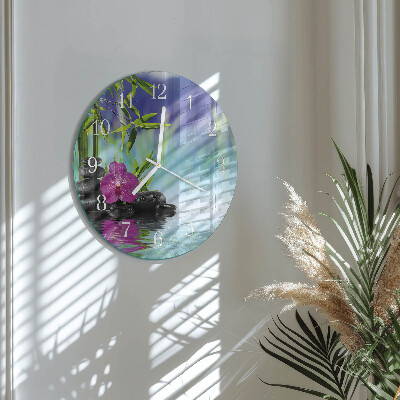 Skleněné hodiny na stěnu Lázeňská orchidej