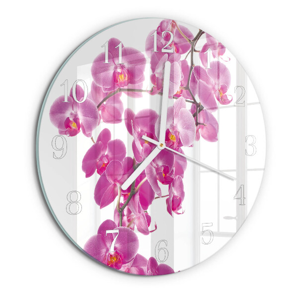 Skleněné hodiny na stěnu Orchidej