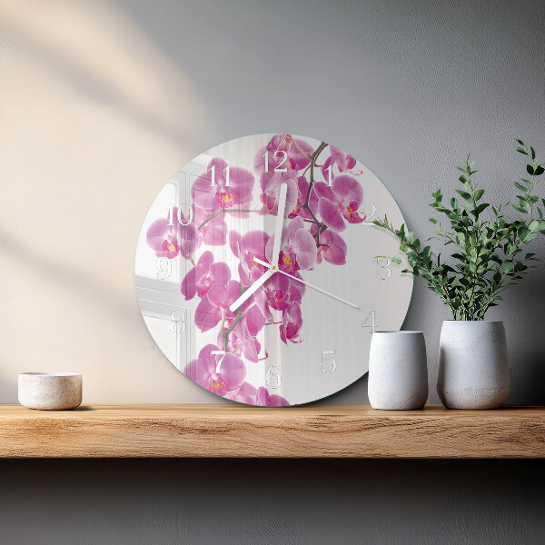 Skleněné hodiny na stěnu Orchidej