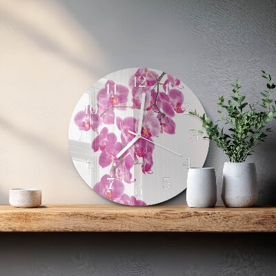Skleněné hodiny na stěnu Orchidej