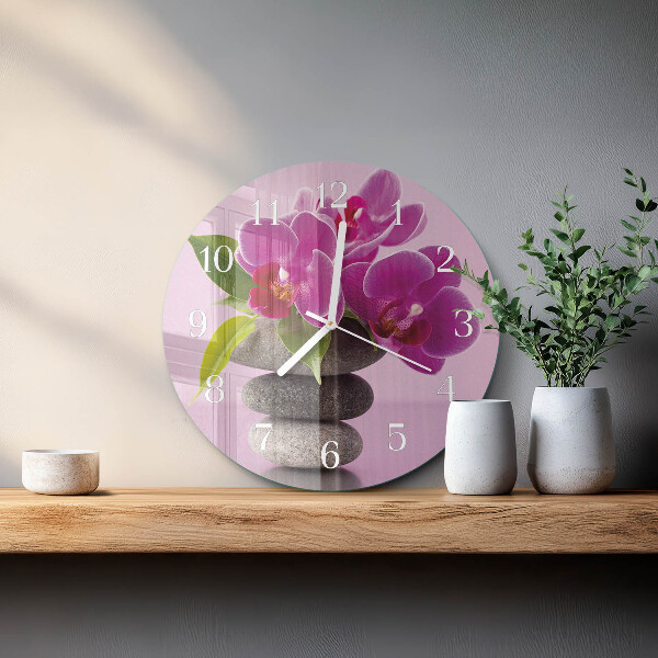 Skleněné hodiny na stěnu Orchidej