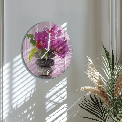 Skleněné hodiny na stěnu Orchidej