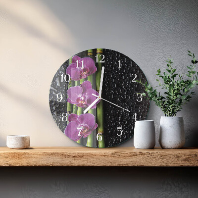 Skleněné hodiny na stěnu Orchidej