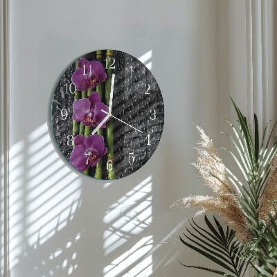 Skleněné hodiny na stěnu Orchidej