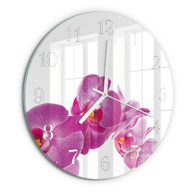 Skleněné hodiny na stěnu Orchidej