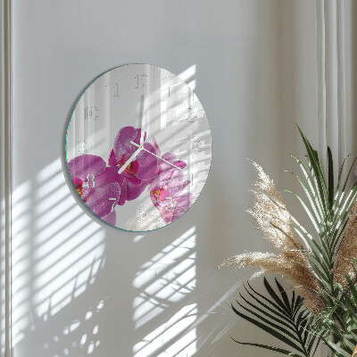 Skleněné hodiny na stěnu Orchidej
