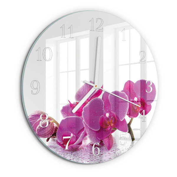Skleněné hodiny na stěnu Orchidej