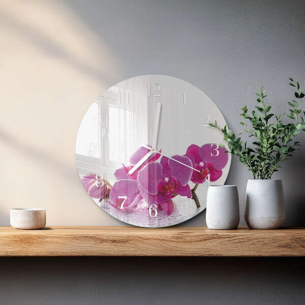 Skleněné hodiny na stěnu Orchidej