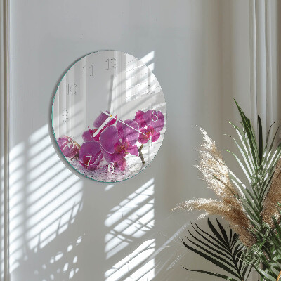 Skleněné hodiny na stěnu Orchidej