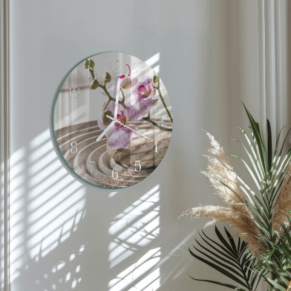 Skleněné hodiny na stěnu Písečná orchidej