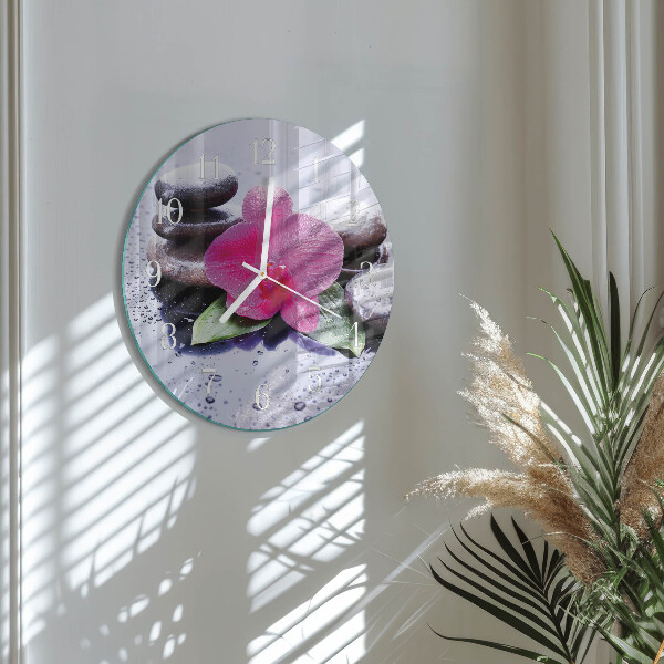 Skleněné hodiny na stěnu Orchidej