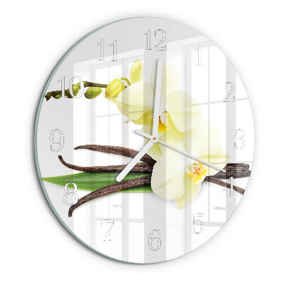 Skleněné hodiny na stěnu Vanilková orchidej