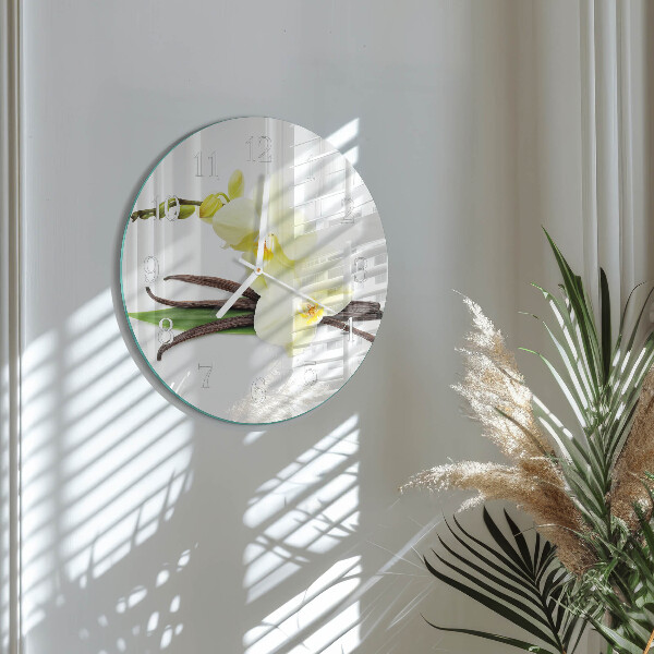 Skleněné hodiny na stěnu Vanilková orchidej