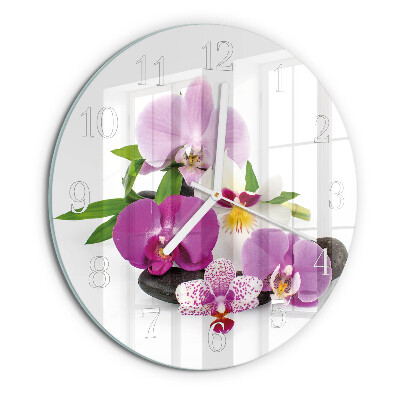 Skleněné hodiny na stěnu Orchidej