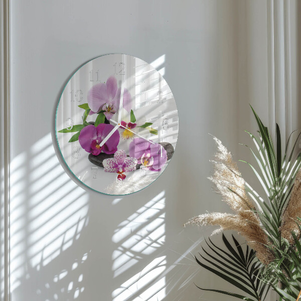 Skleněné hodiny na stěnu Orchidej