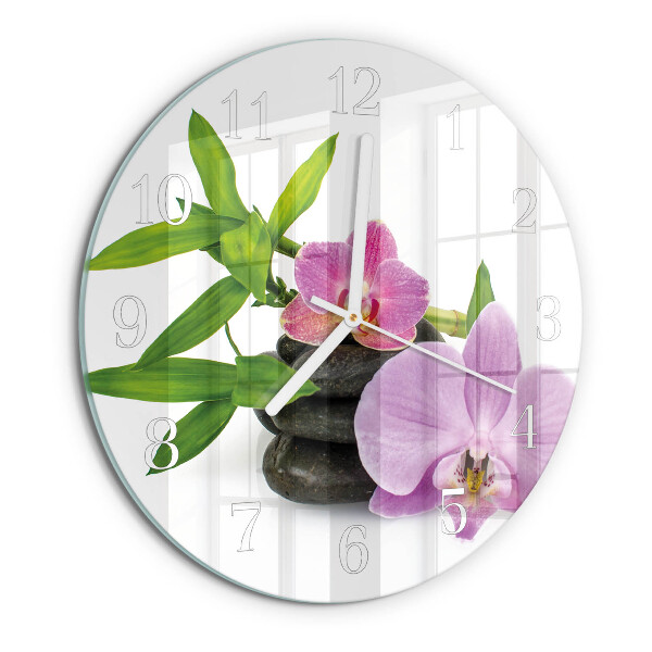 Skleněné hodiny na stěnu Orchidej