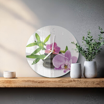 Skleněné hodiny na stěnu Orchidej