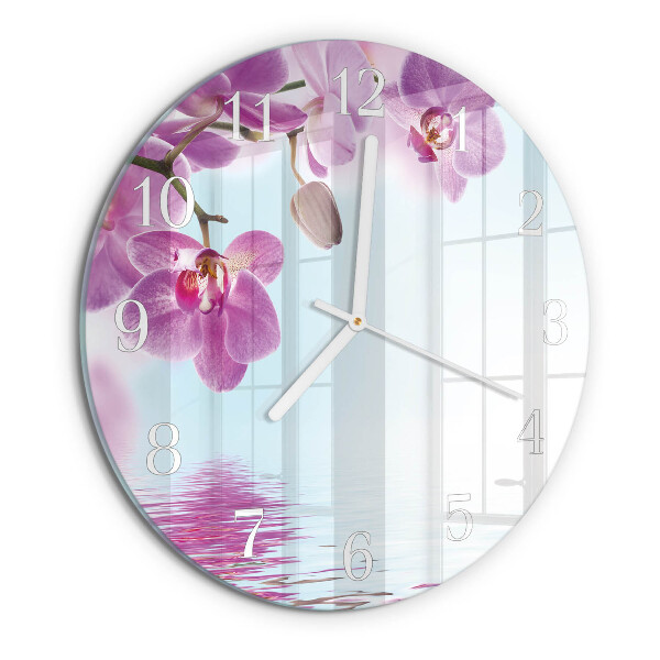 Skleněné hodiny na stěnu Orchidej