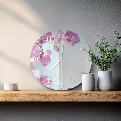 Skleněné hodiny na stěnu Orchidej